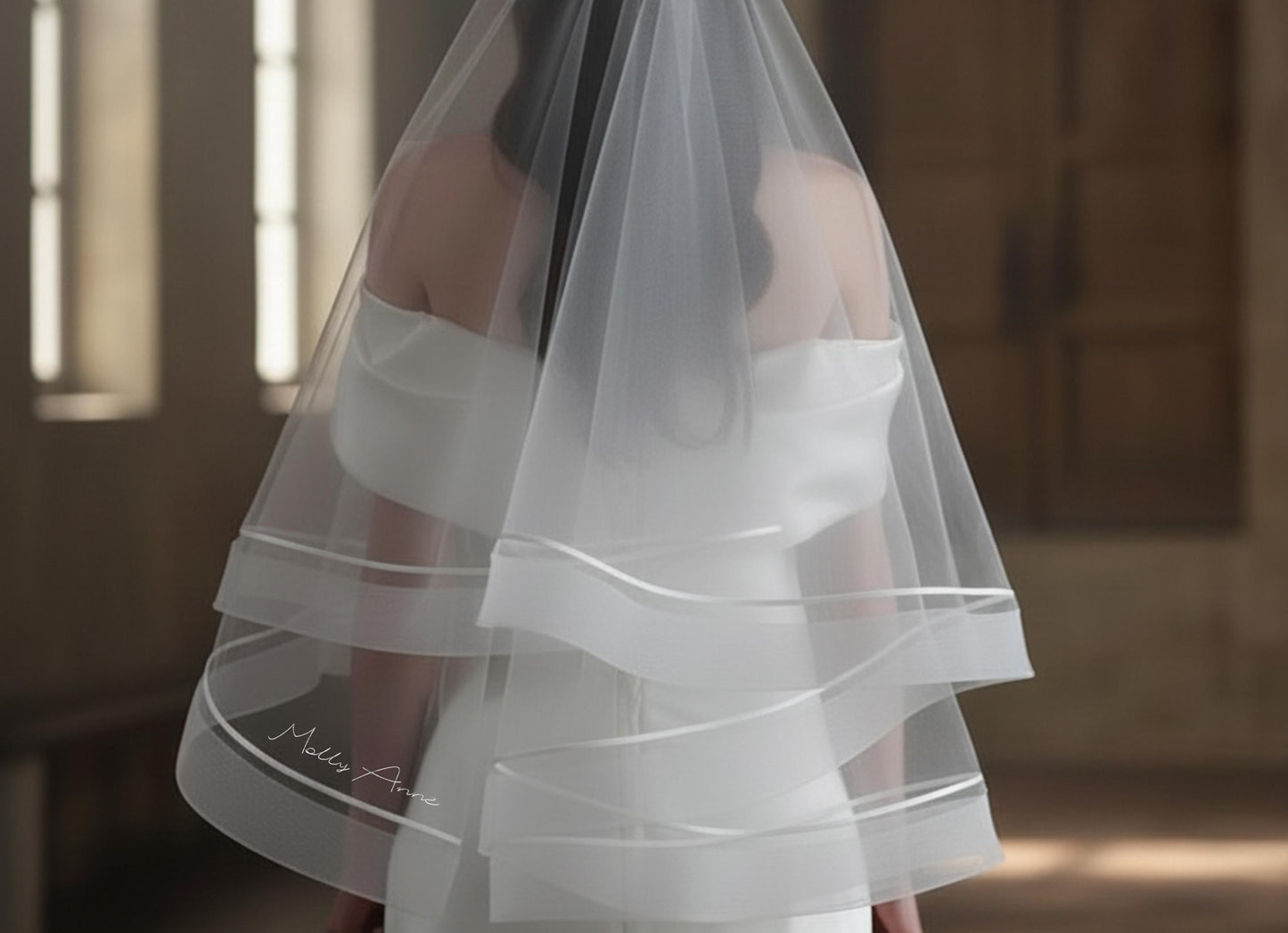 Custom Wedding Veil with Name, Personalized Embroidered Bridal Veil, Minimalist Tulle Veil