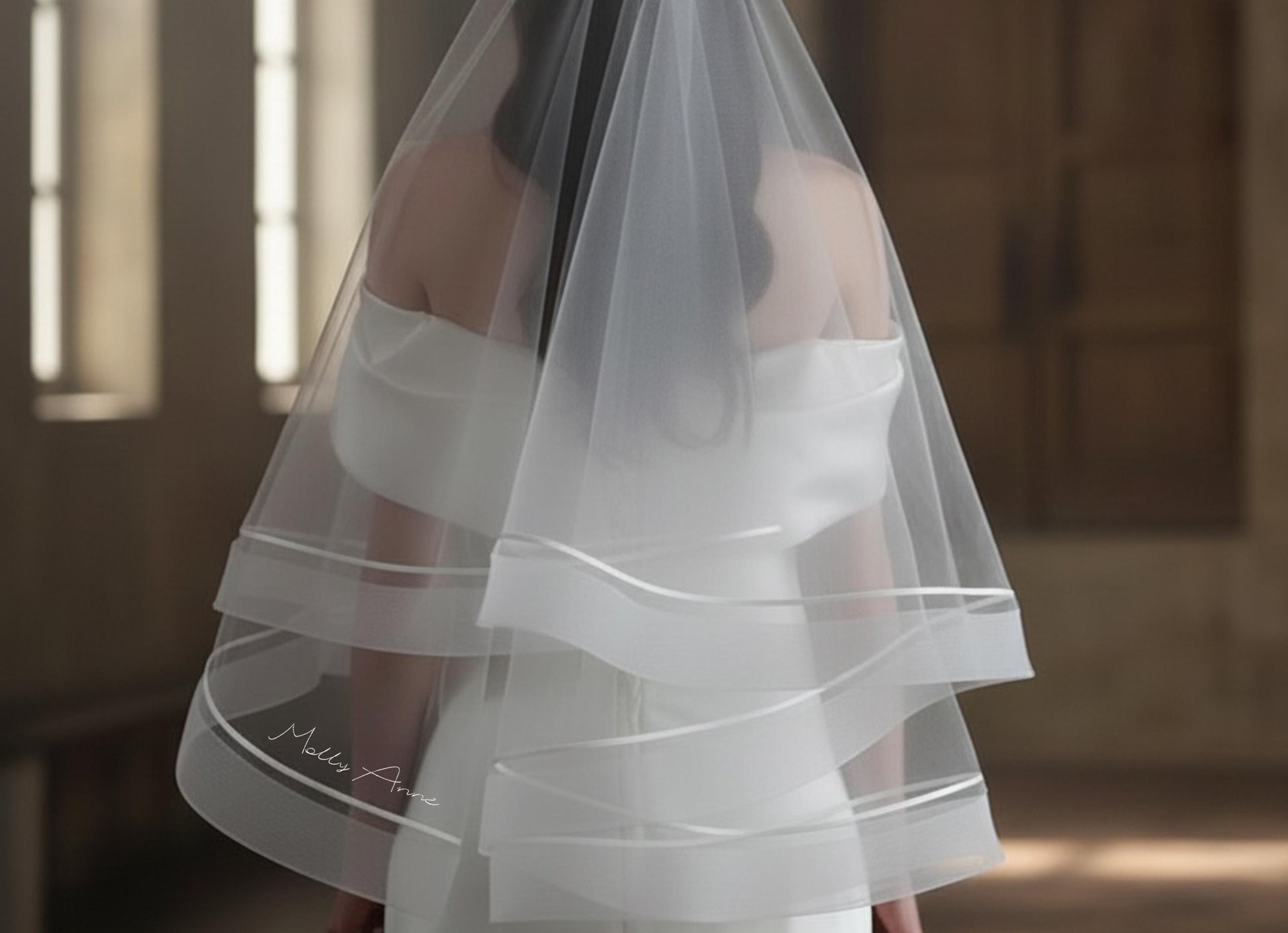 Custom Wedding Veil with Name, Personalized Embroidered Bridal Veil, Minimalist Tulle Veil
