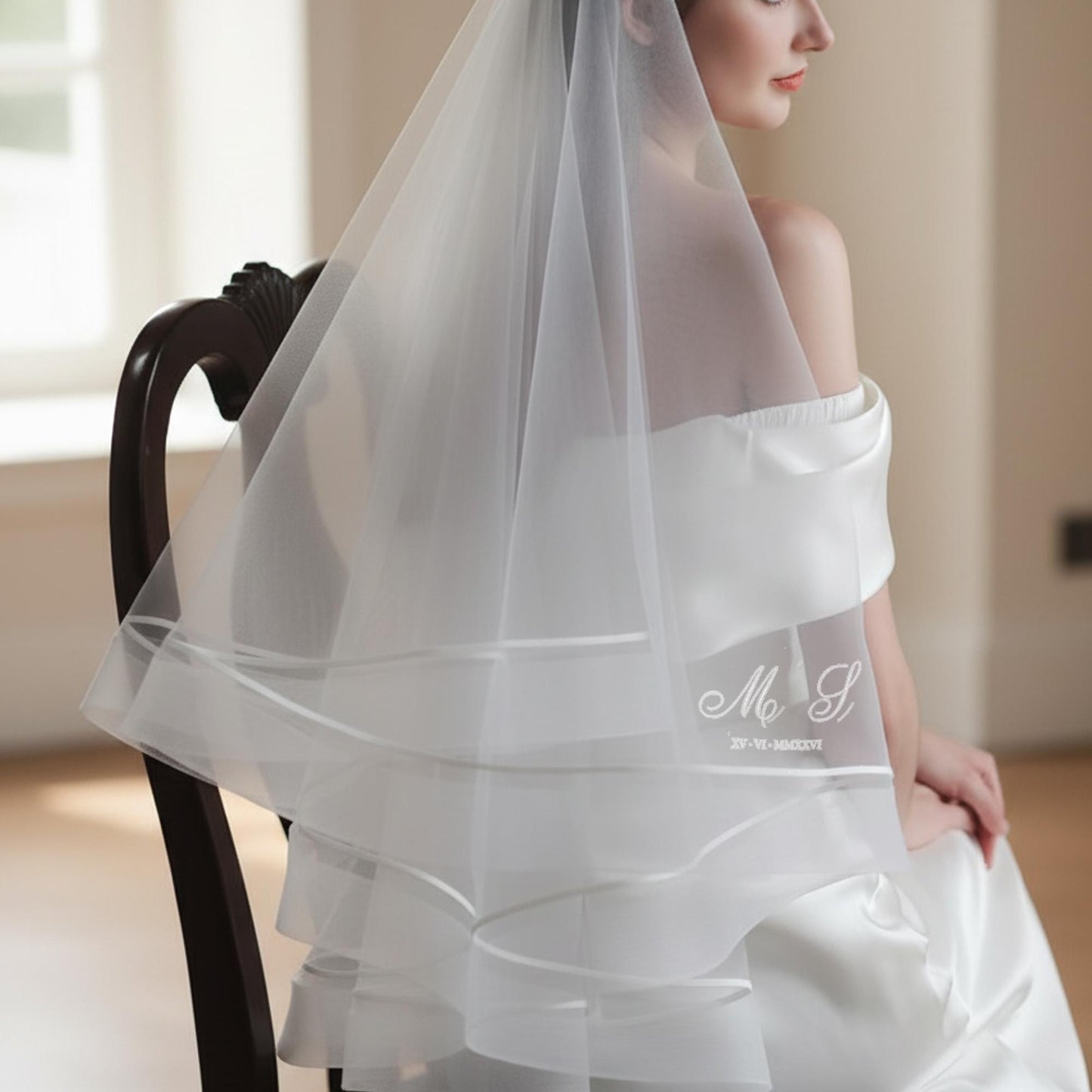 Custom Wedding Veil with Name, Personalized Embroidered Bridal Veil, Minimalist Tulle Veil