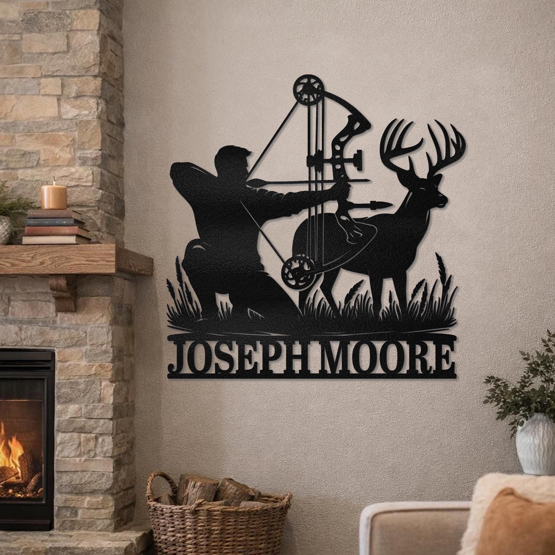 Custom Archery Hunter Wall LED Décor - Personalized Metal Name Sign