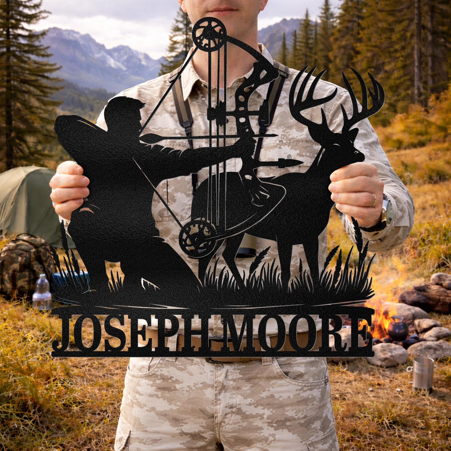 Custom Archery Hunter Wall LED Décor - Personalized Metal Name Sign