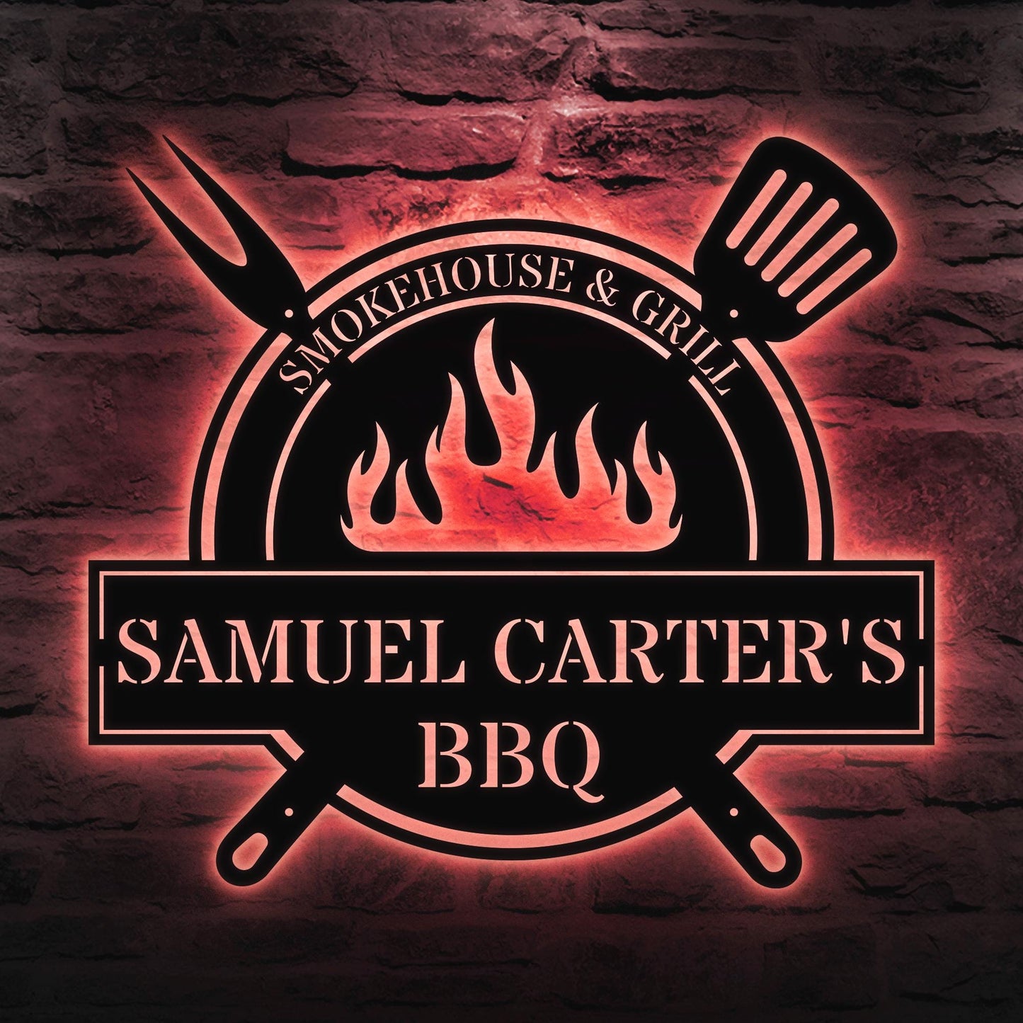 BBQ Metal Wall Sign - Personalized Smokehouse & Grill, Custom Name Décor for BBQ Lovers