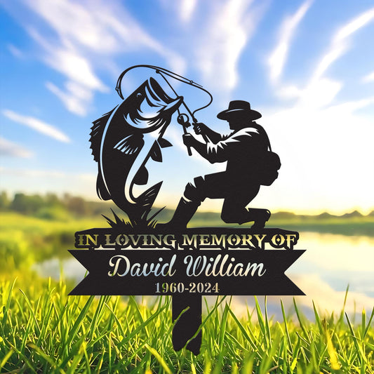 Personalized Memorial Fishing Metal Sign – Custom Name In Loving Memory Garden Plaque