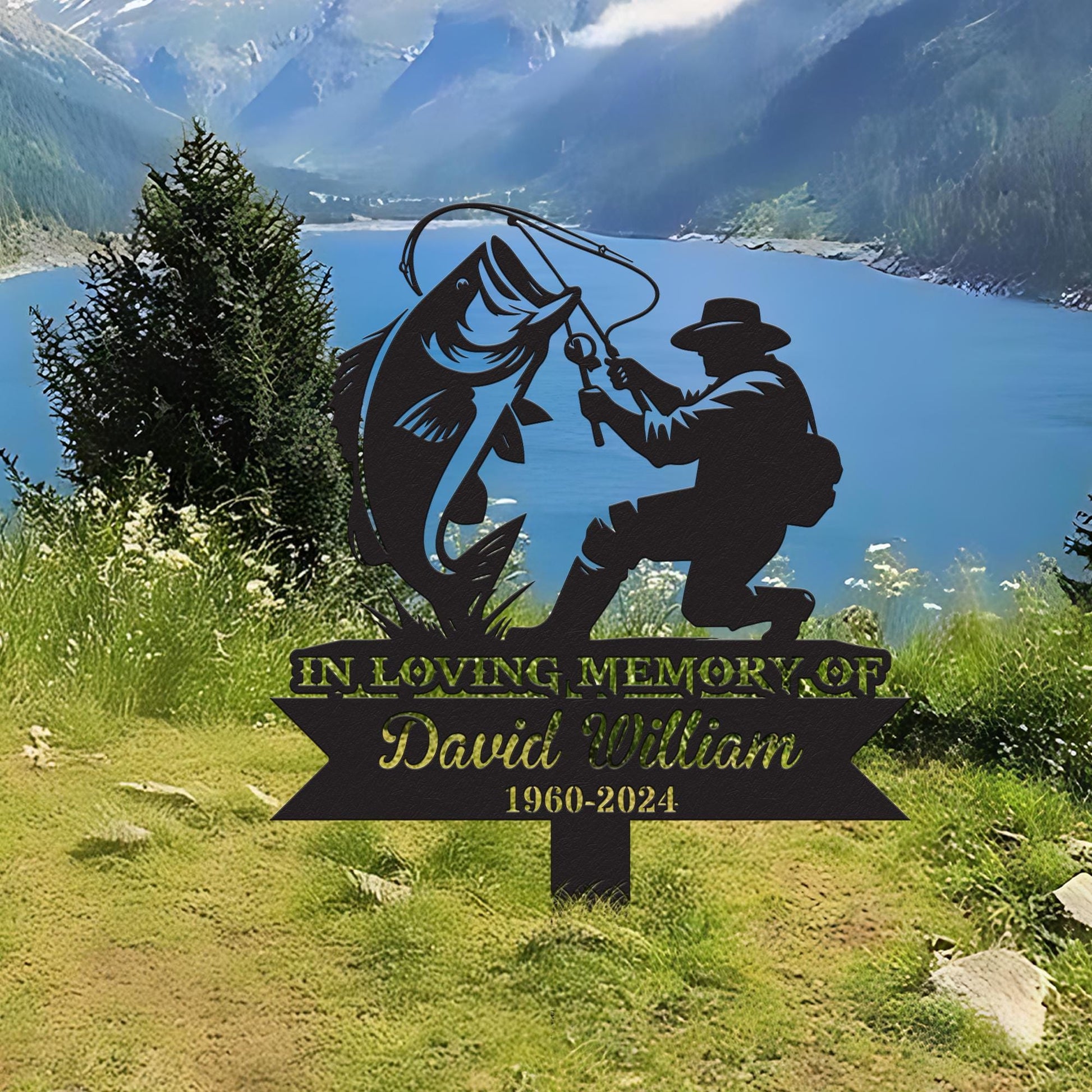 Personalized Memorial Fishing Metal Sign – Custom Name In Loving Memory Garden Plaque