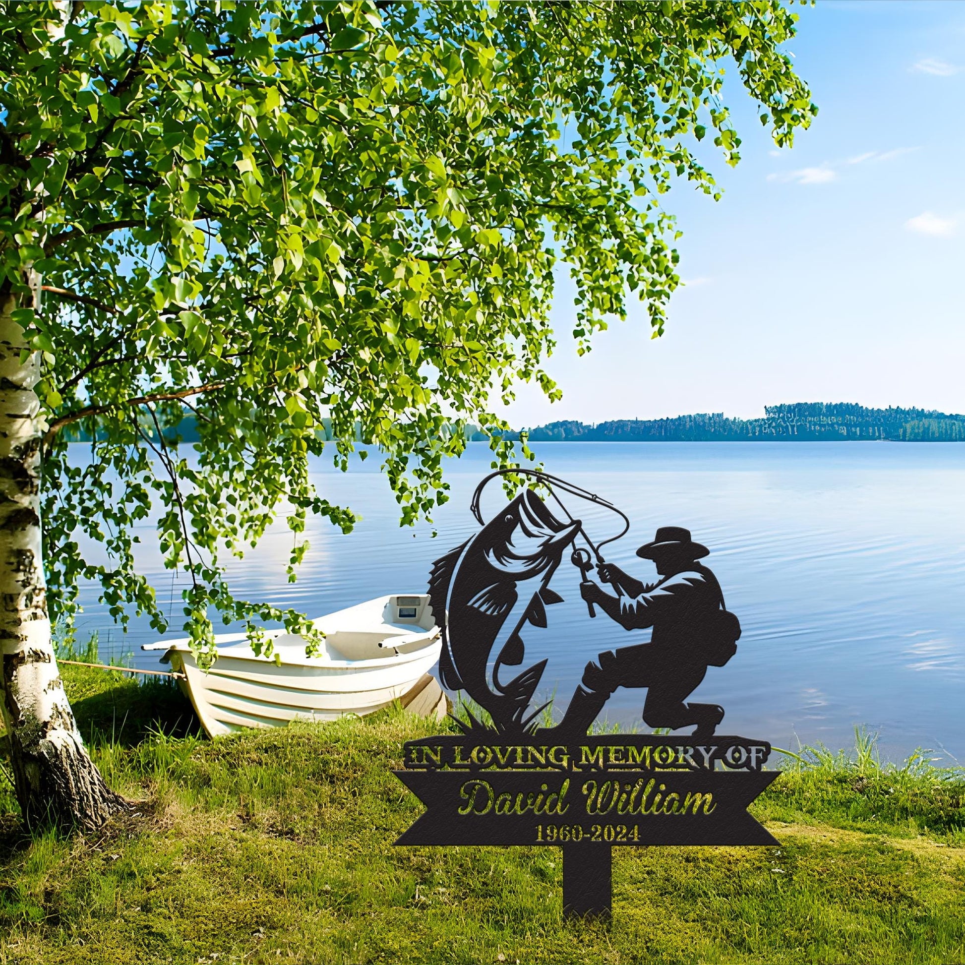 Personalized Memorial Fishing Metal Sign – Custom Name In Loving Memory Garden Plaque