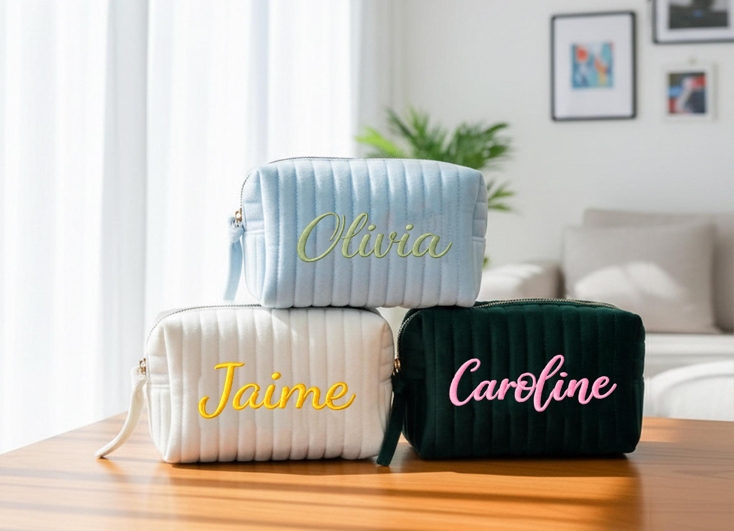 Personalized Embroidered Makeup Bag | Custom Name Corduroy Cosmetic Pouch | Bridesmaid Gift | Travel Toiletry Bag