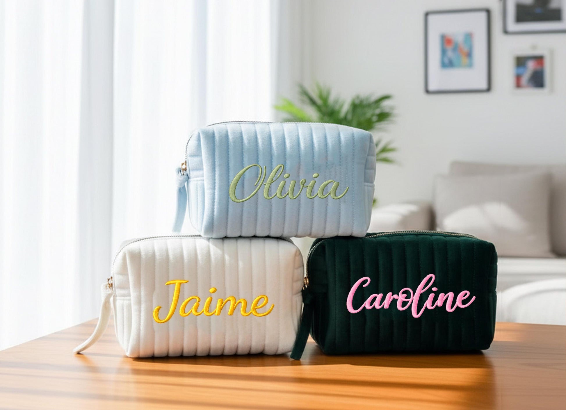 Personalized Embroidered Makeup Bag | Custom Name Corduroy Cosmetic Pouch | Bridesmaid Gift | Travel Toiletry Bag