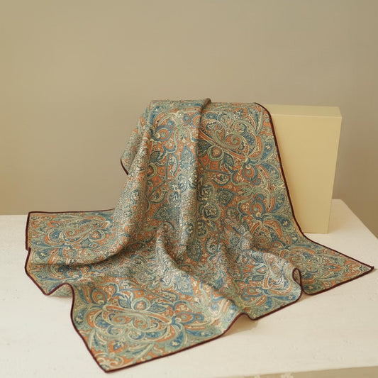 Custom Printed Silk Scarf, Vintage Floral & Geometric Designs, Square Silk Scarf for Women, Personalized Art Scarf Gift