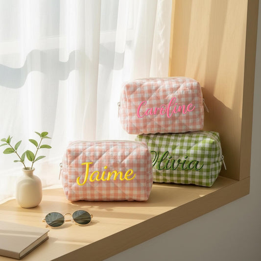 Custom Embroidered Makeup Bag, Personalized Floral Cosmetic Pouch, Travel Toiletry Bag, Bridesmaid Gift