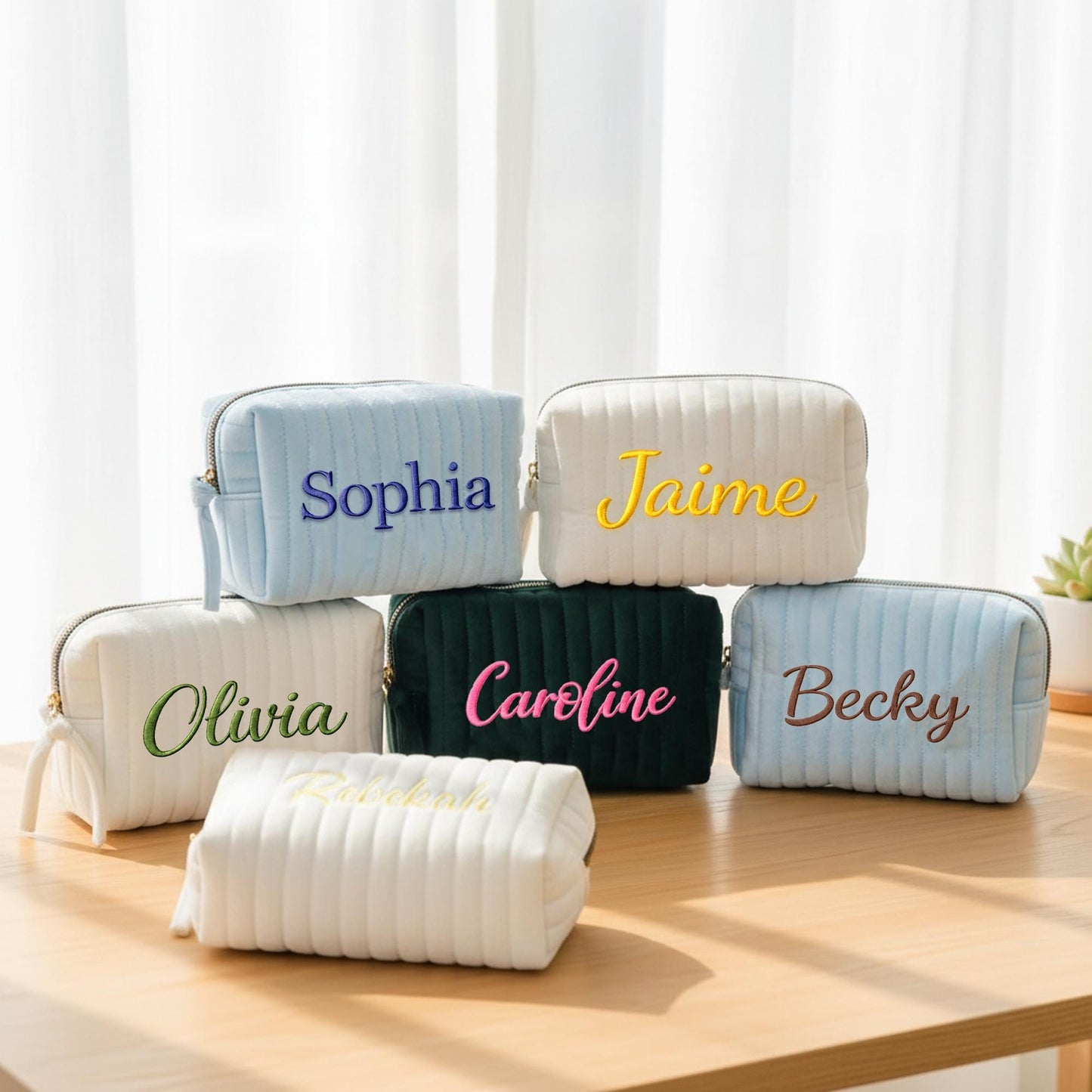 Personalized Embroidered Makeup Bag | Custom Name Corduroy Cosmetic Pouch | Bridesmaid Gift | Travel Toiletry Bag