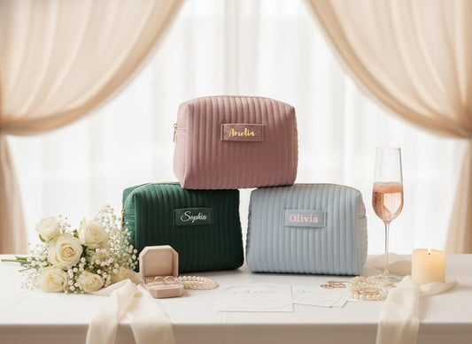 Personalized Velvet Makeup Bag – Custom Name Cosmetic Bag for Bridesmaids, Wedding, Birthday, Galentine Gifts