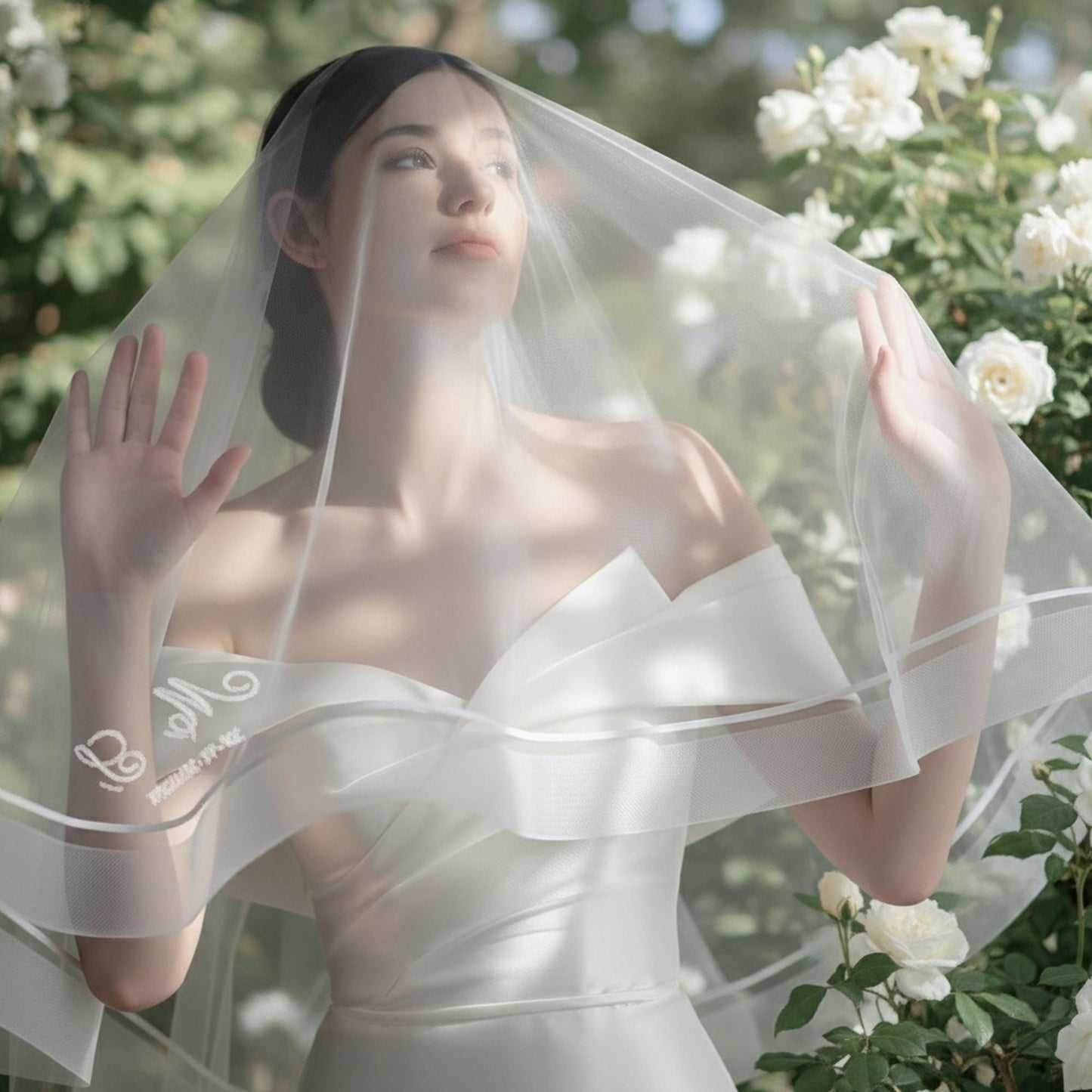 Custom Wedding Veil with Name, Personalized Embroidered Bridal Veil, Minimalist Tulle Veil