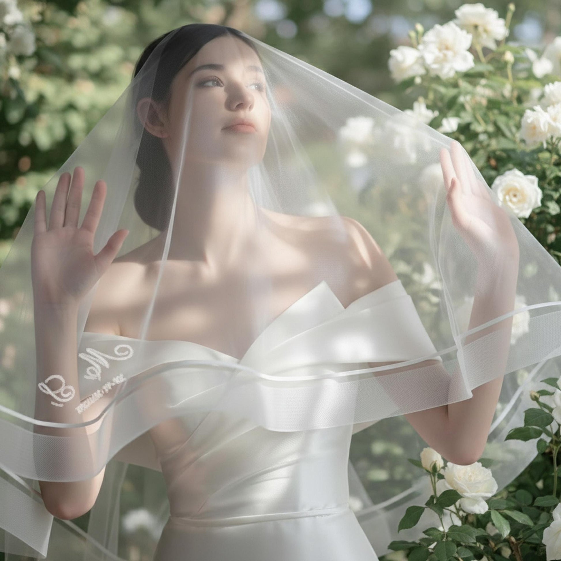 Custom Wedding Veil with Name, Personalized Embroidered Bridal Veil, Minimalist Tulle Veil