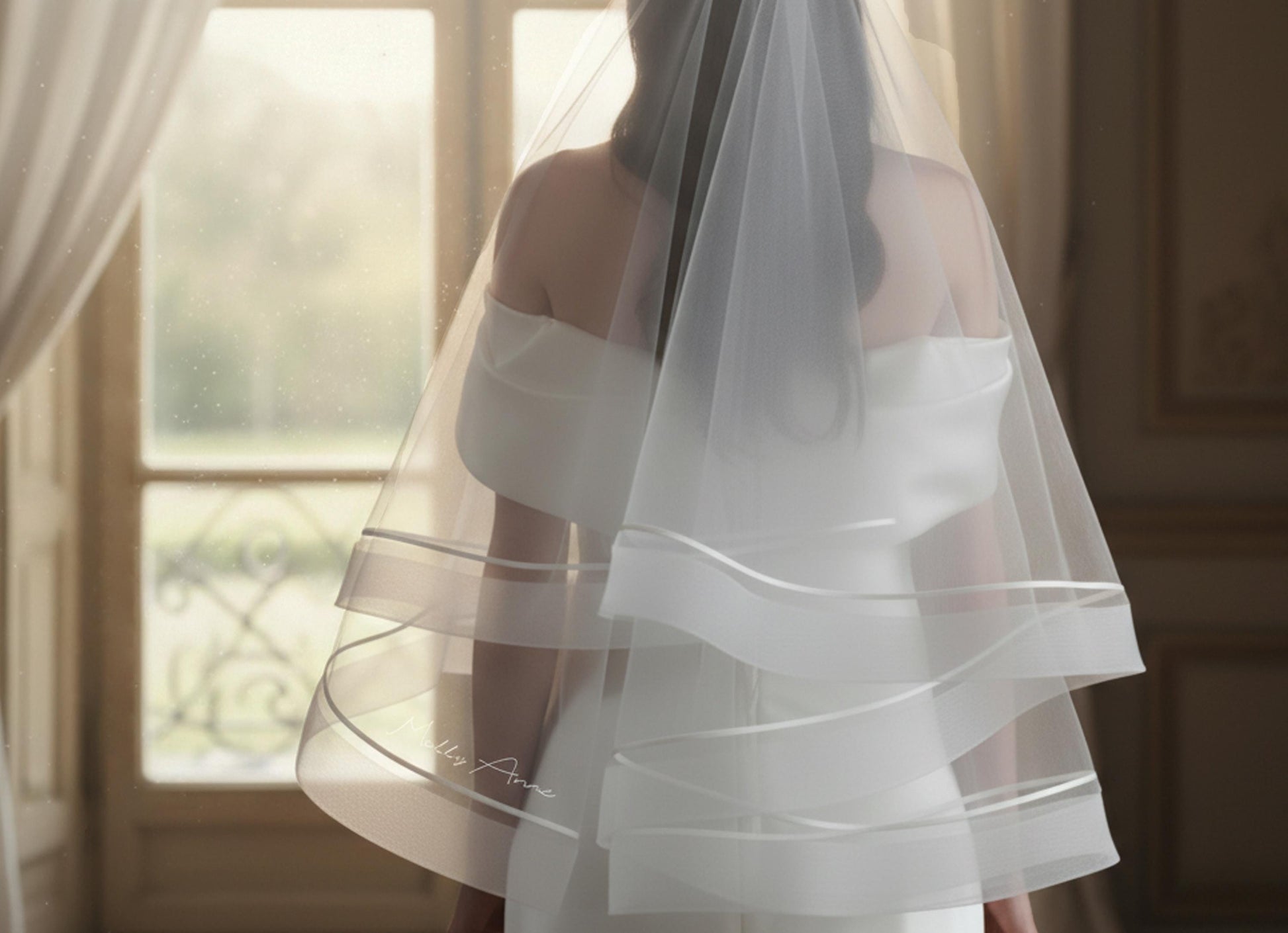 Custom Wedding Veil with Name, Personalized Embroidered Bridal Veil, Minimalist Tulle Veil