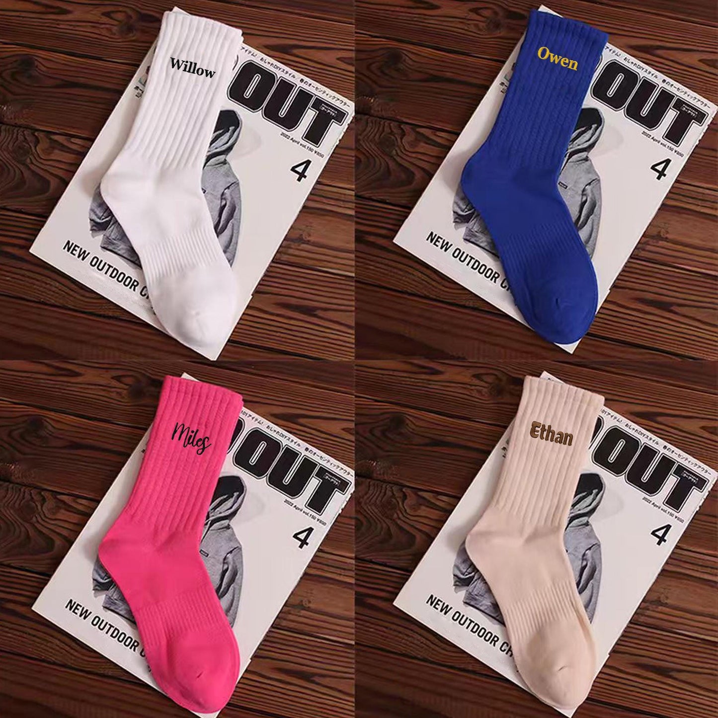 4 Pairs Deal | Unisex Custom Name Embroidered Socks | Personalized Ribbed Crew Socks | Bridesmaid Wedding Gift | Gift for Her or Him