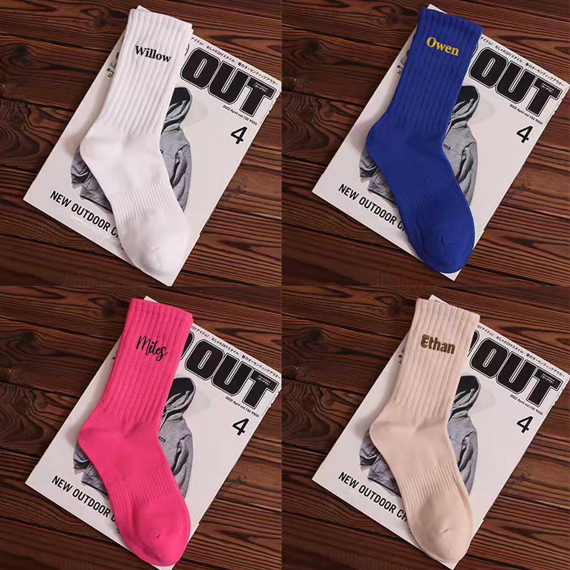 4 Pairs Deal | Unisex Custom Name Embroidered Socks | Personalized Ribbed Crew Socks | Bridesmaid Wedding Gift | Gift for Her or Him