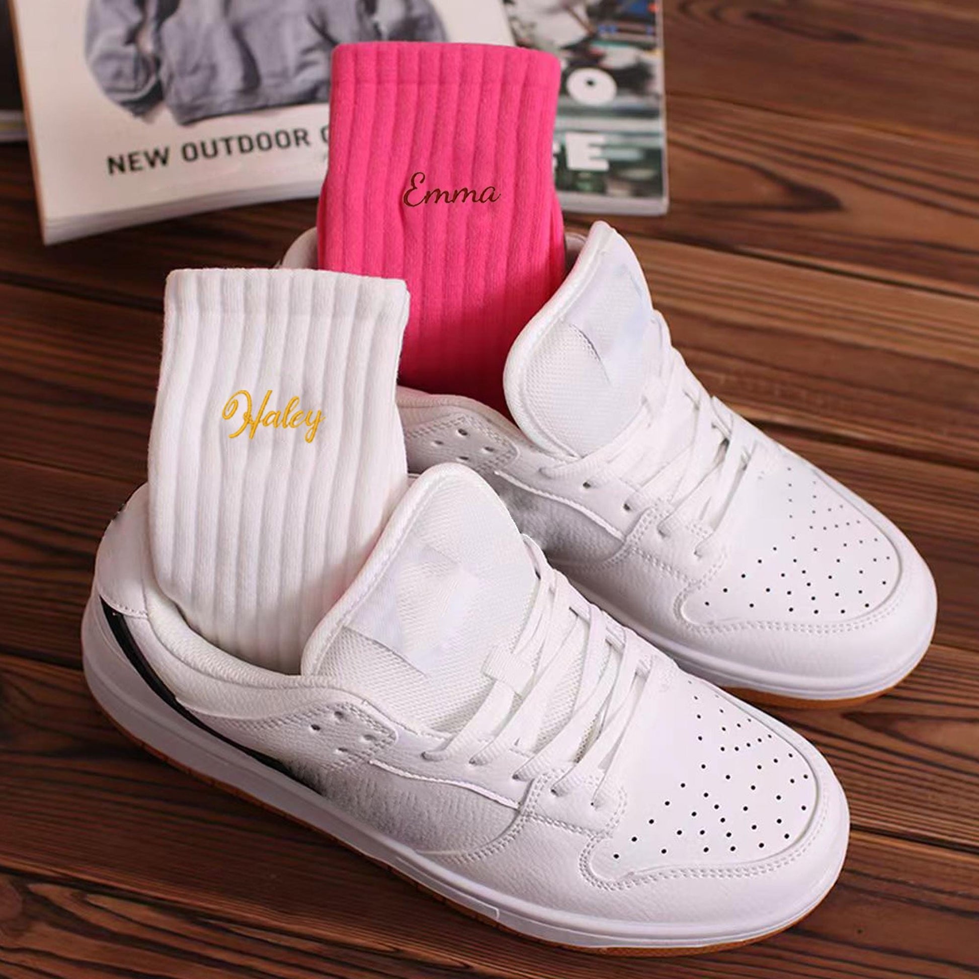 4 Pairs Deal | Unisex Custom Name Embroidered Socks | Personalized Ribbed Crew Socks | Bridesmaid Wedding Gift | Gift for Her or Him