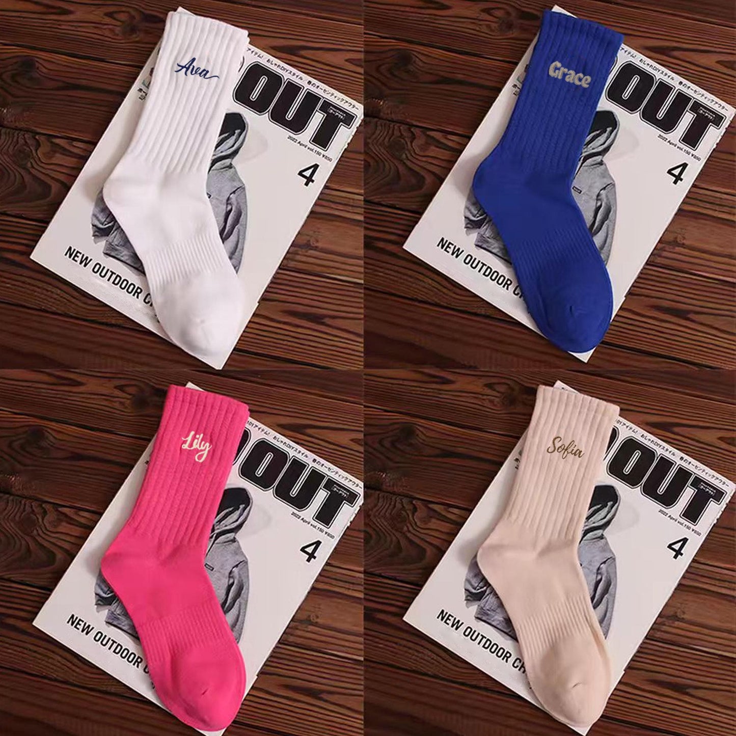 4 Pairs Deal | Unisex Custom Name Embroidered Socks | Personalized Ribbed Crew Socks | Bridesmaid Wedding Gift | Gift for Her or Him