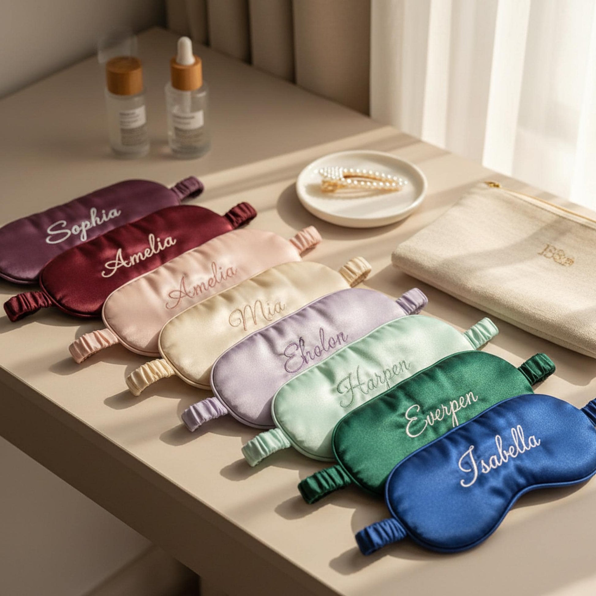 Personalized Embroidered Satin Sleep Mask, Custom Name Eye Mask, Bridesmaid Gift, Self-Care Accessory