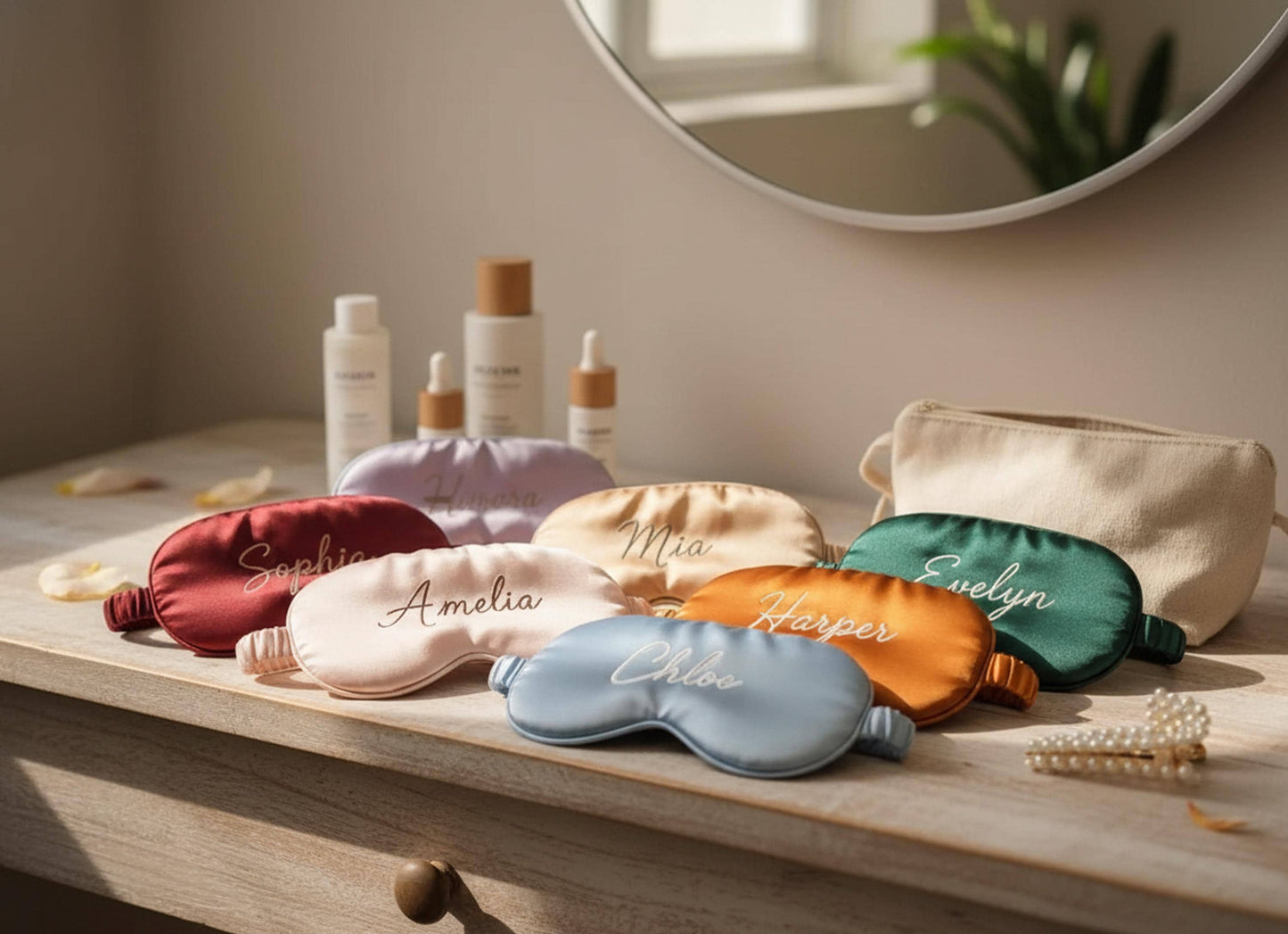Personalized Embroidered Satin Sleep Mask, Custom Name Eye Mask, Bridesmaid Gift, Self-Care Accessory