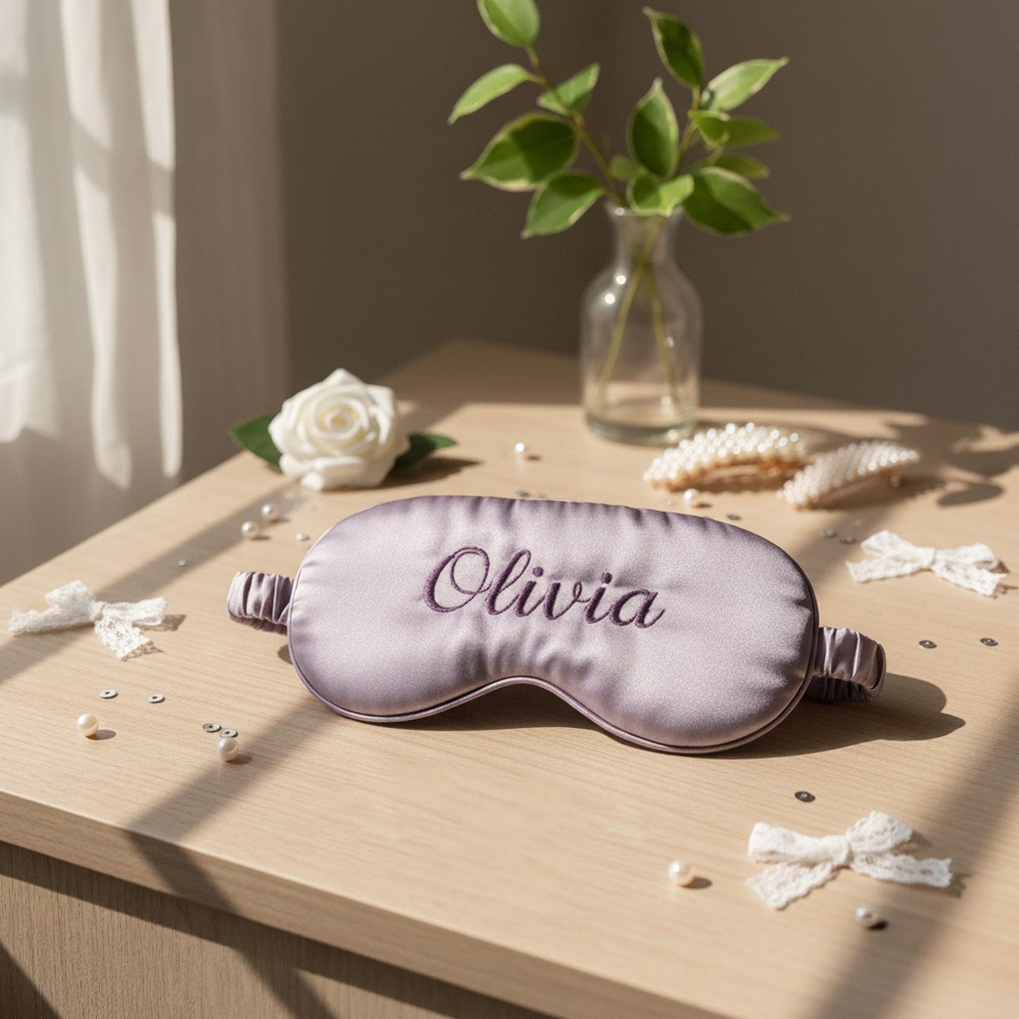 Personalized Embroidered Satin Sleep Mask, Custom Name Eye Mask, Bridesmaid Gift, Self-Care Accessory