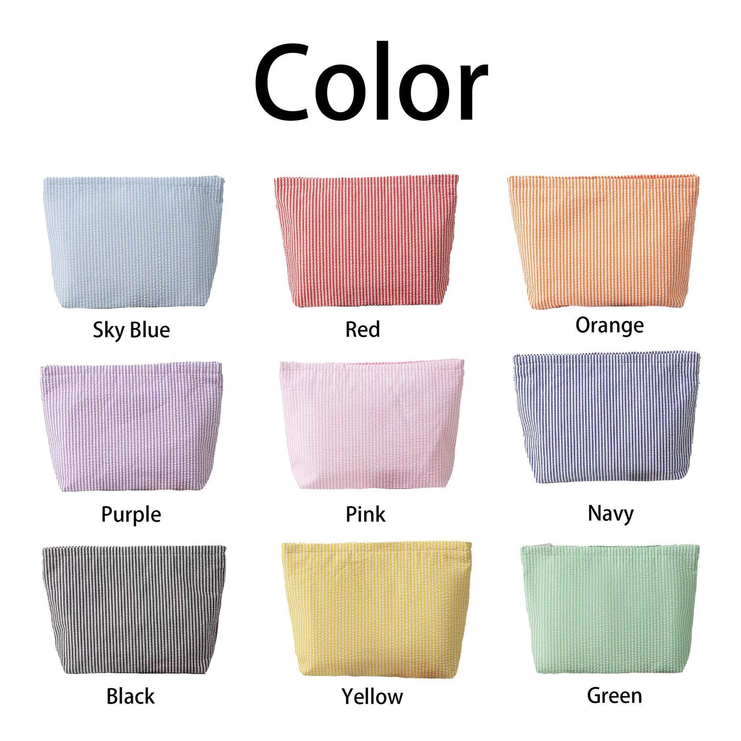Custom Embroidered Cosmetic Pouch – Personalized Seersucker Makeup Bag