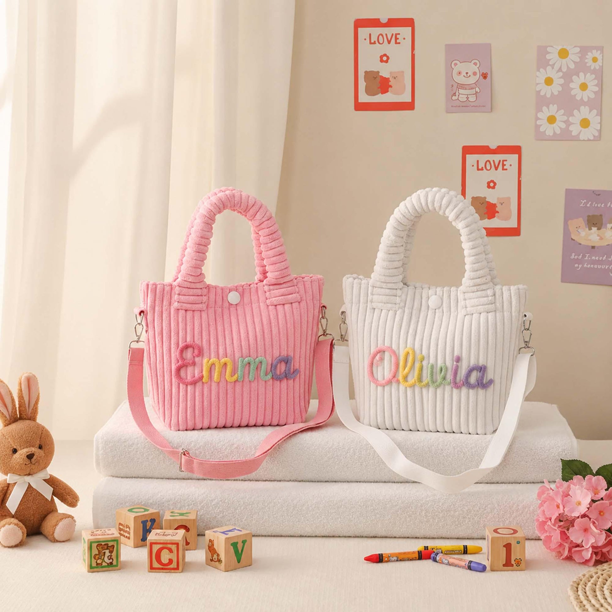 Personalized Corduroy Toddler Purse, Custom Name Kids Crossbody Bag