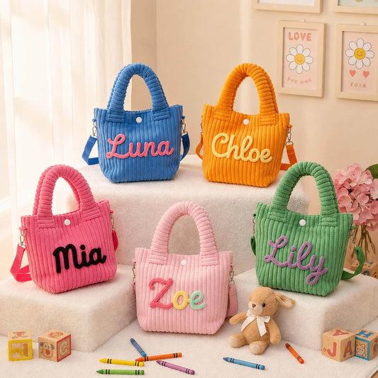 Personalized Corduroy Toddler Purse, Custom Name Kids Crossbody Bag